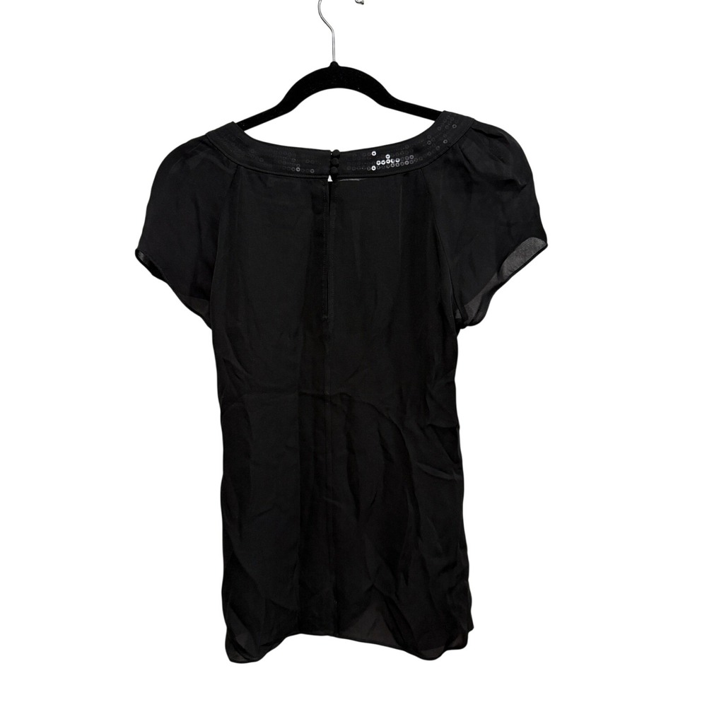 White House‎ Black Market Silk Sequin Keyhole Blouse Black XS Short Sleeve Top